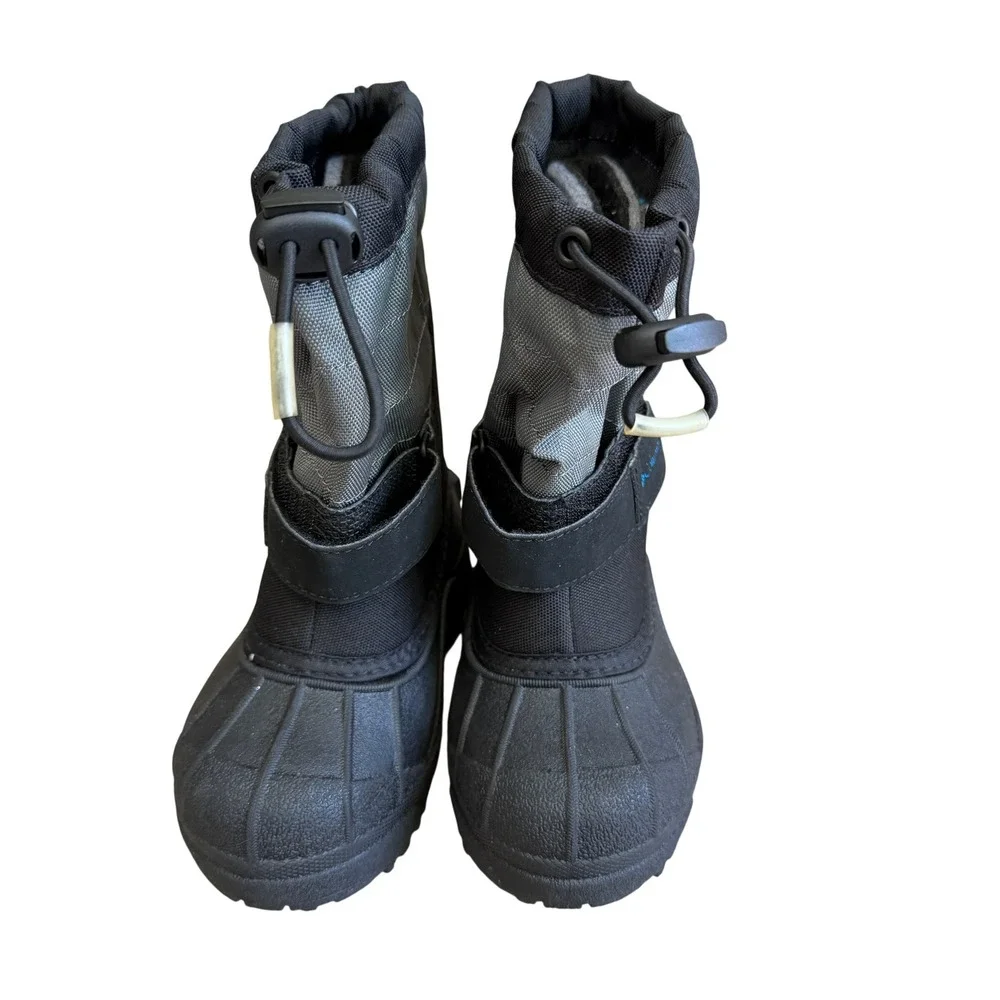 Columbia Kids Powderbug Plus II Waterproof Snow Boots Black Grey Sz 9 Excellent
